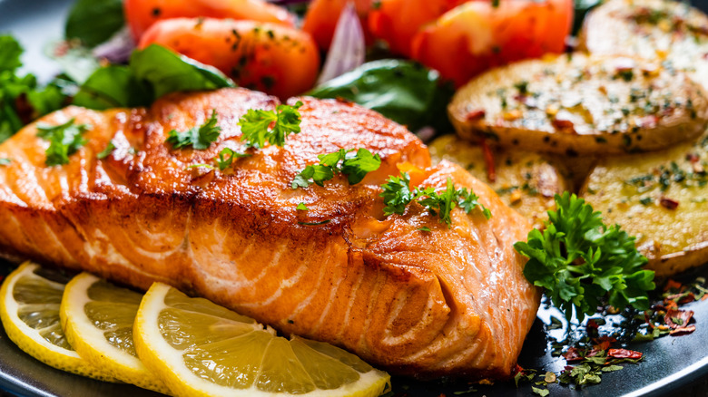 A cooked salmon dinner