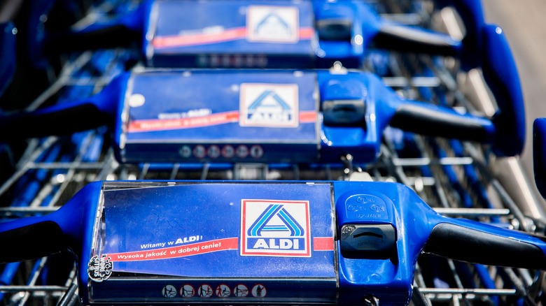 Row of Aldi shopping carts 