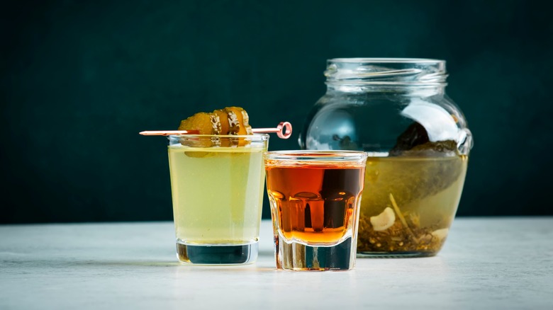 Pickleback shot with whiskey