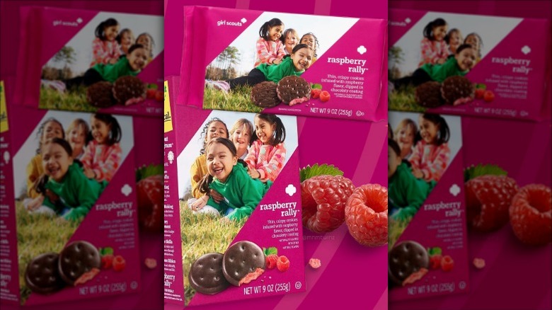 Two boxes of girl scout rasberry rally cookies