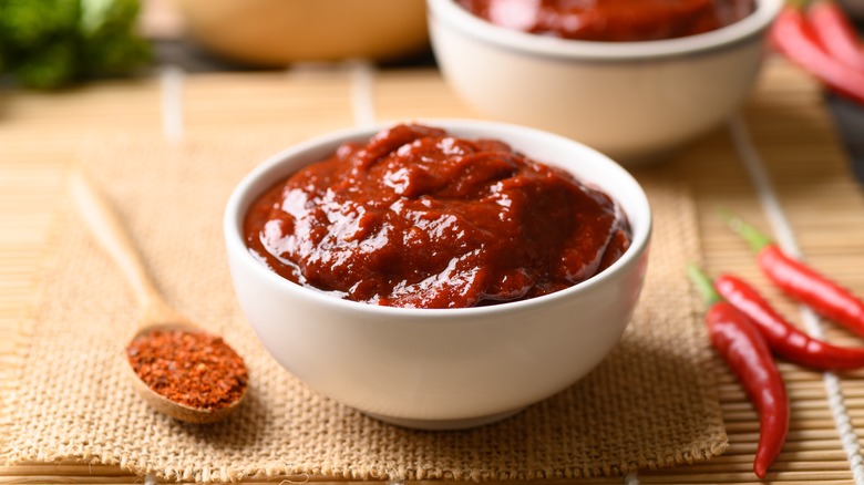 Gochujang sauce in a ramekin