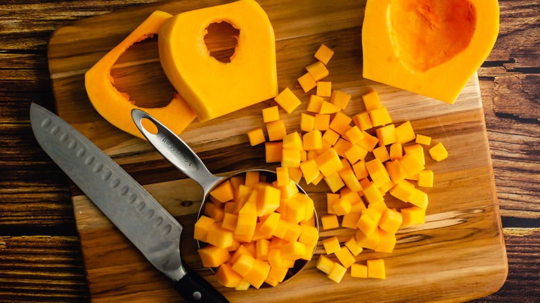 Butternut squash on cutting board