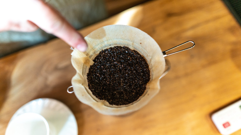 Coffee grounds in filter