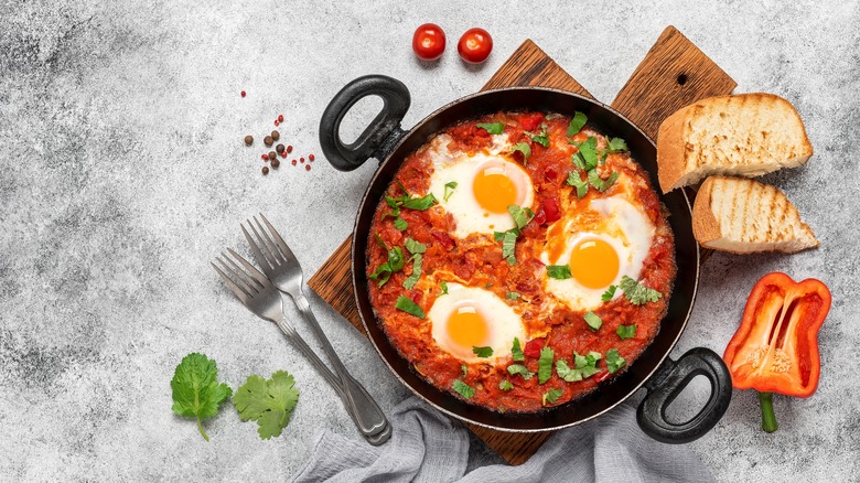 shakshuka with runny eggs