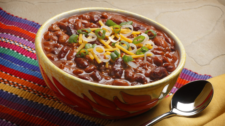 bowl of chili with toppings