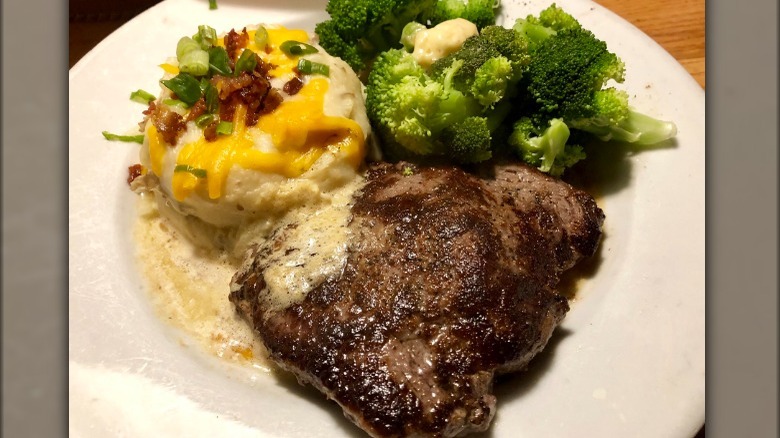 Sirloin with side of loaded mashed potatoes