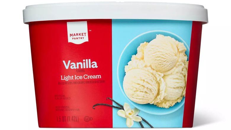 Tub of Market Pantry vanilla ice cream