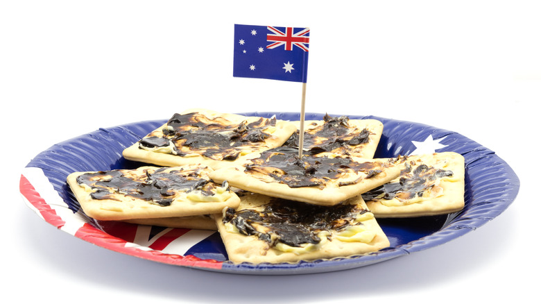 Vegemite on a plate with Australian flag 