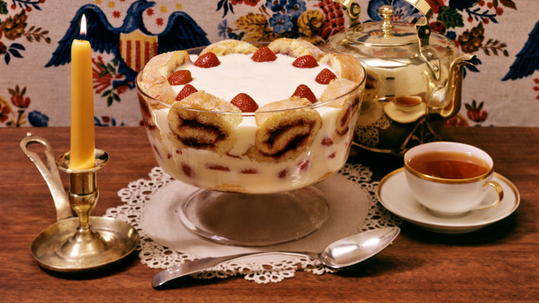 antique table setting with trifle