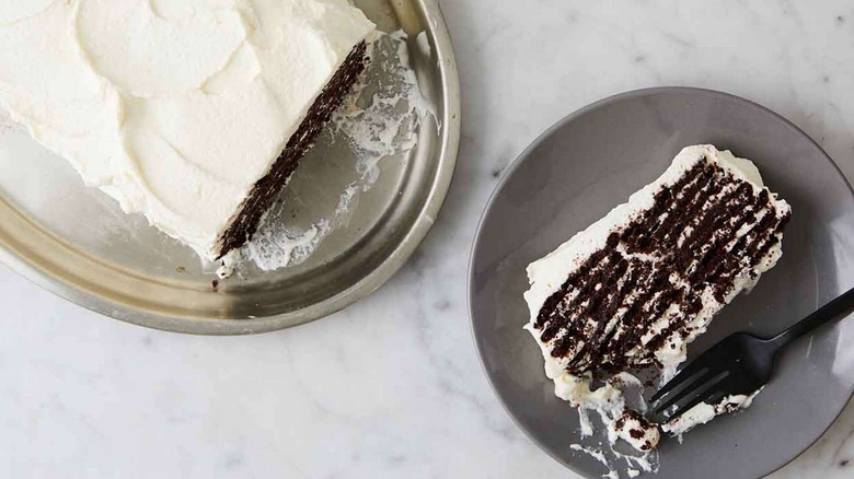 slice of icebox cake on plate