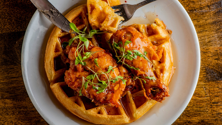 Fried chicken on a waffle