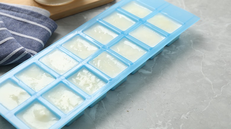 Ice tray filled with batter