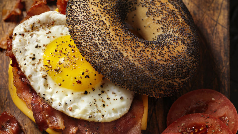 Bagel, tomato, and eggs