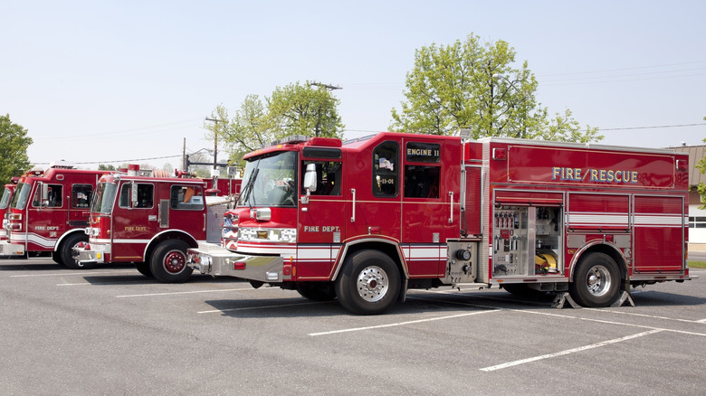 Firetrucks in a parking lot