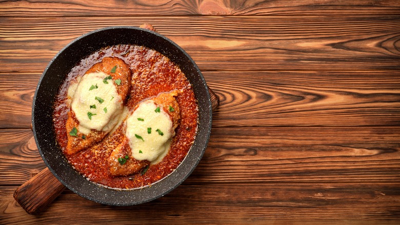 Chicken parmesan in a cast iron skillet