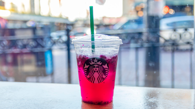 Starbucks refresher on a table