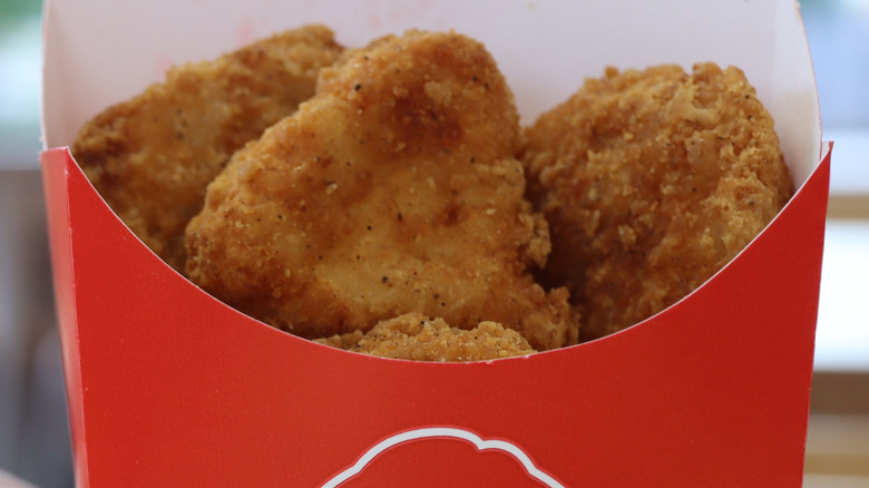 Close-up of box of Wendy's chicken nuggets