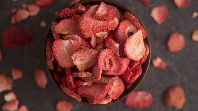 Bowl of dried strawberry slices