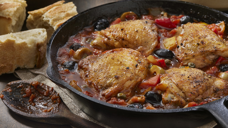 Chicken thighs in a pan