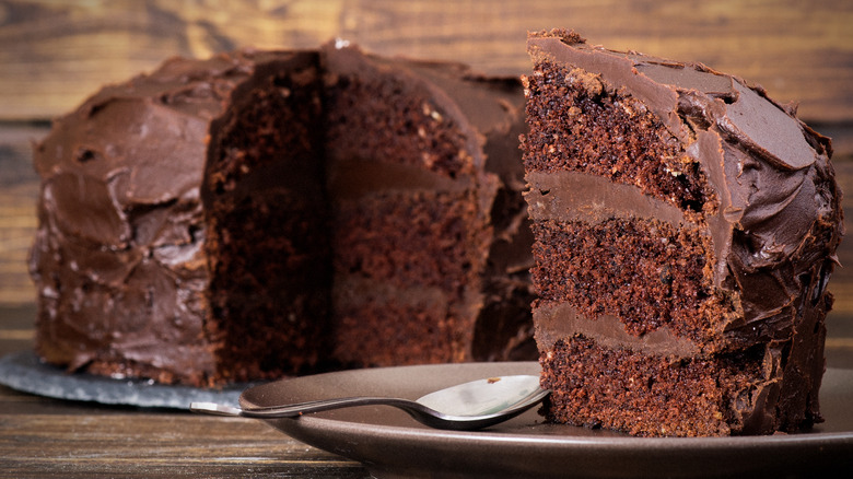 Devil's food cake with slice