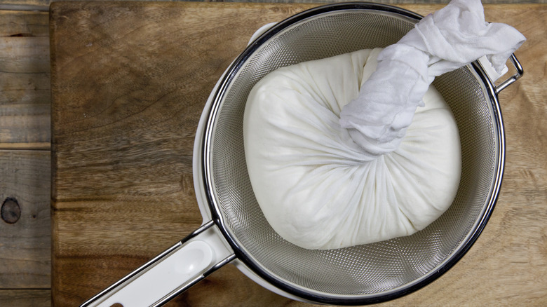 straining whey from yogurt