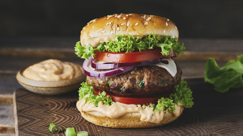 a hamburger on bun