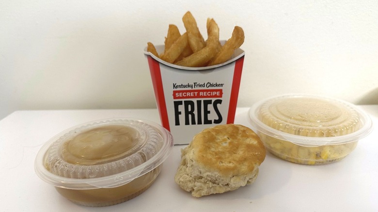 Variety of KFC sides on white surface