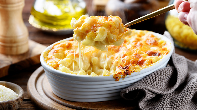 Freshly baked creamy macaroni and cheese