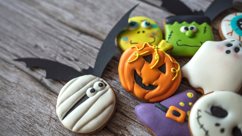 various Halloween decorated sugar cookies