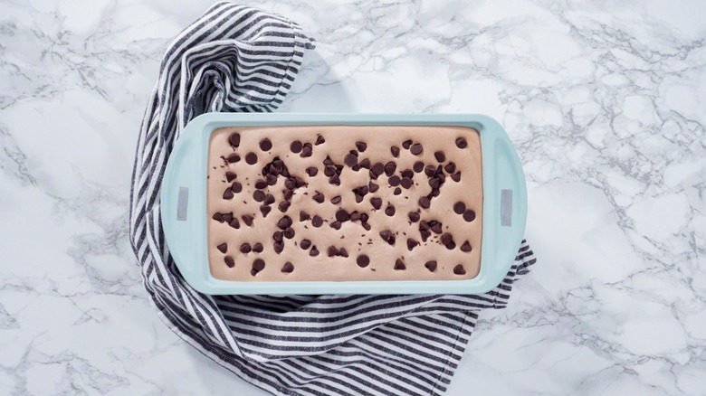 homemade chocolate chocolate chip ice cream in loaf pan