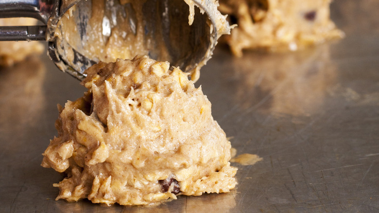 raw cookie dough on baking sheet