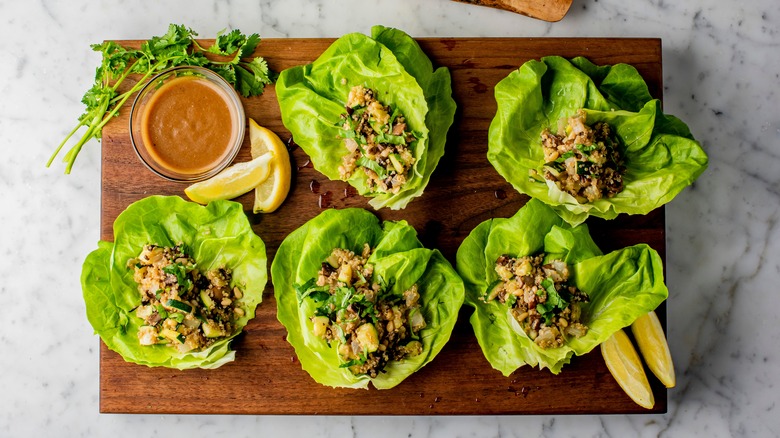 Arrayed Asian-style lettuce wraps