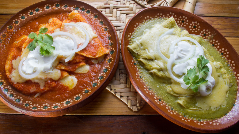 Red and green enchilada platters
