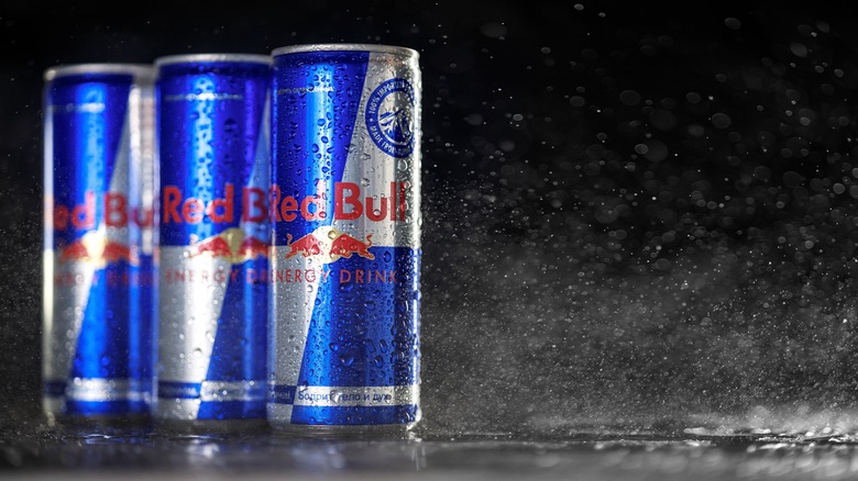 Three cans of Red Bull 