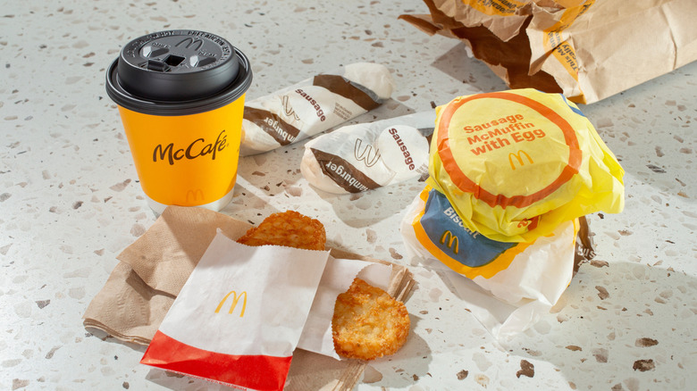 A spread of McDonald's breakfast items