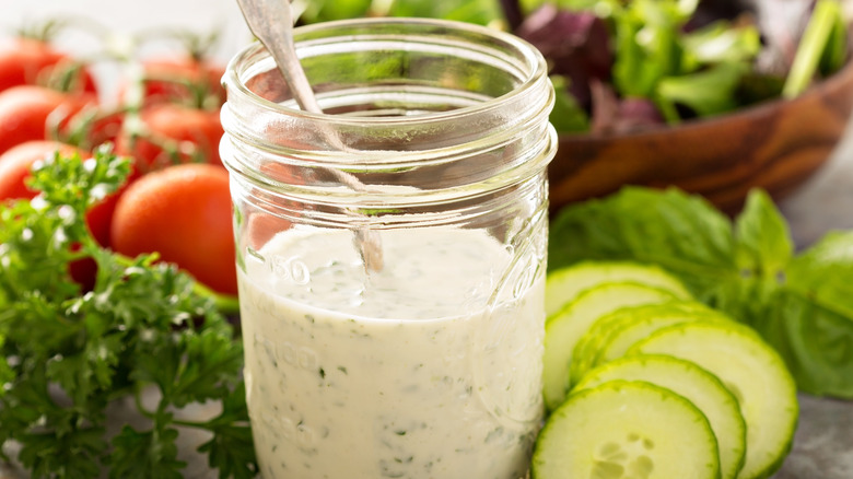 Mason jar with homemade dressing