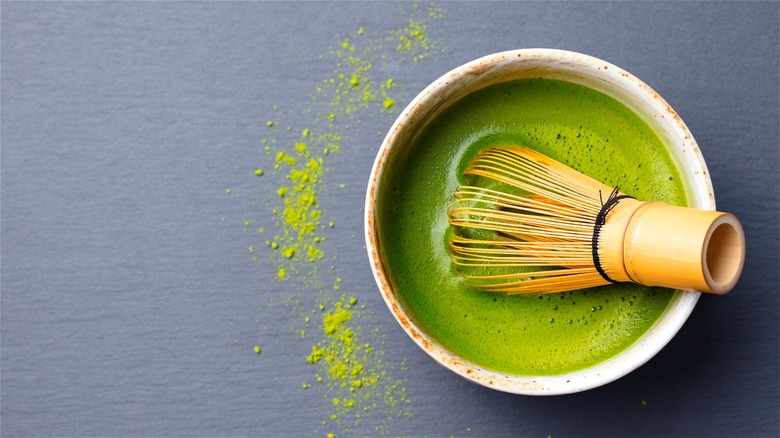 Matcha tea and bamboo whisk