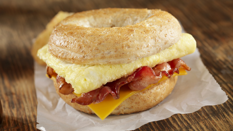 unwrapped bagel sandwich