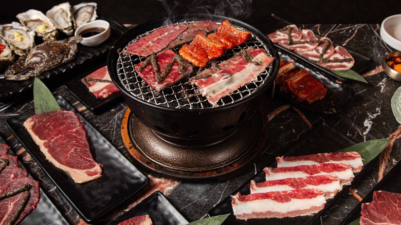 barbecuing meat 