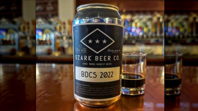 can and small glass of BDCS stout beer