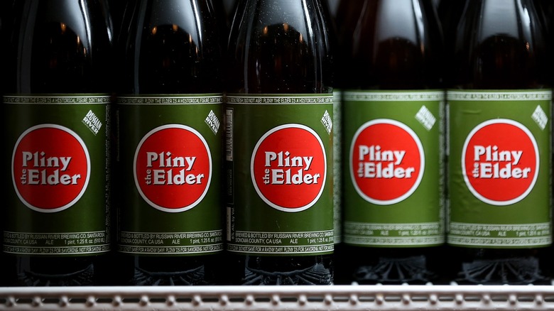 bottles of Pliny the Elder beer on shelf
