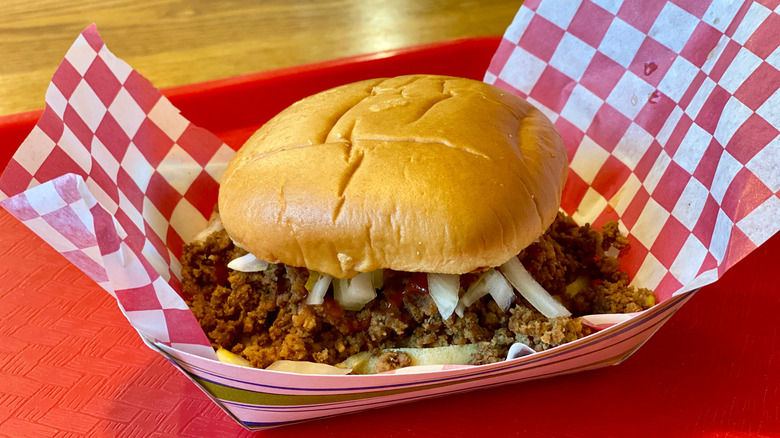 Original Maid-Rite loose meat sandwich