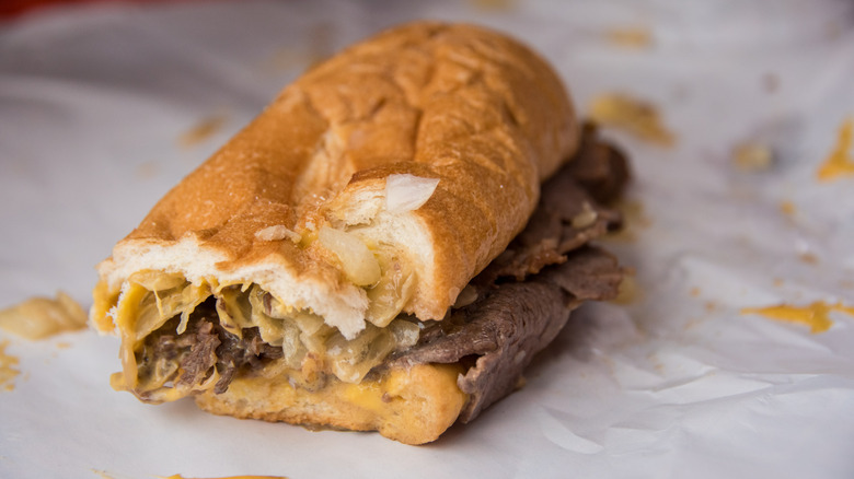 Half a Philly cheesesteak sub
