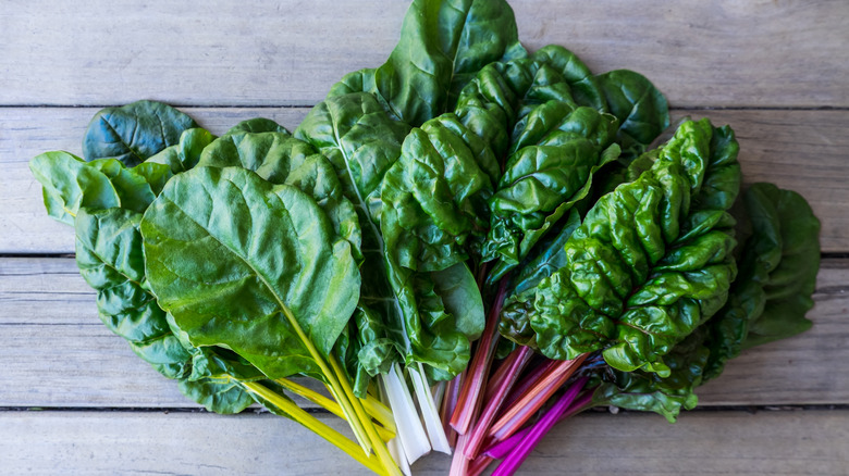 raw chard greens fanned