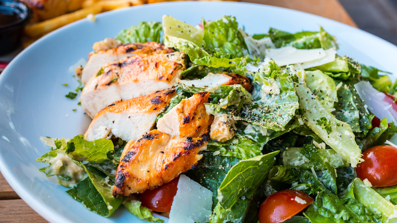  chicken Caesar salad on a plate