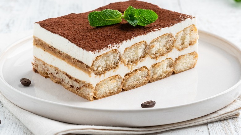 tiramisu on white plate
