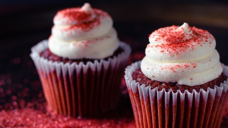 Two red velvet cupcakes