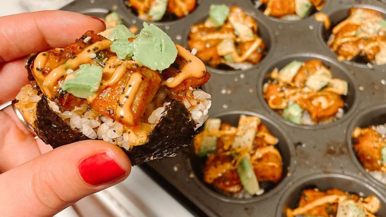 Sushi bites in a muffin tin