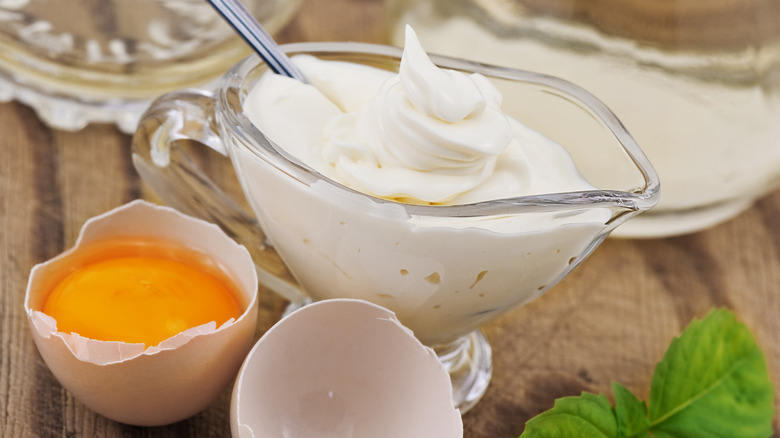 Homemade mayonnaise in a bowl 