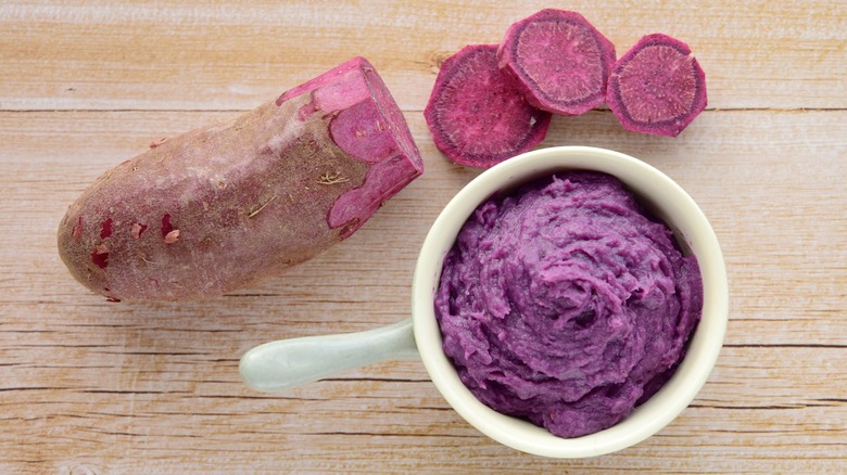 Mashed and fresh ube